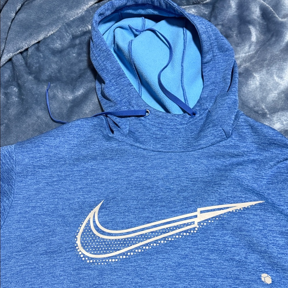 Nike Blue Heather Pullover Hoodie with White Swoosh - Picture 4 of 9